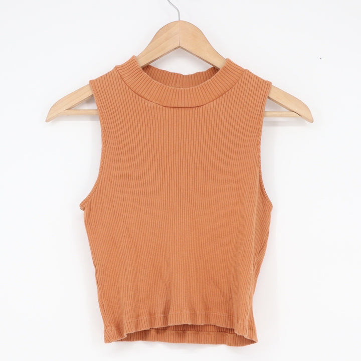 Uniqlo Womens Ribbed Mock Neck Tank Top Terracotta Orange Size M