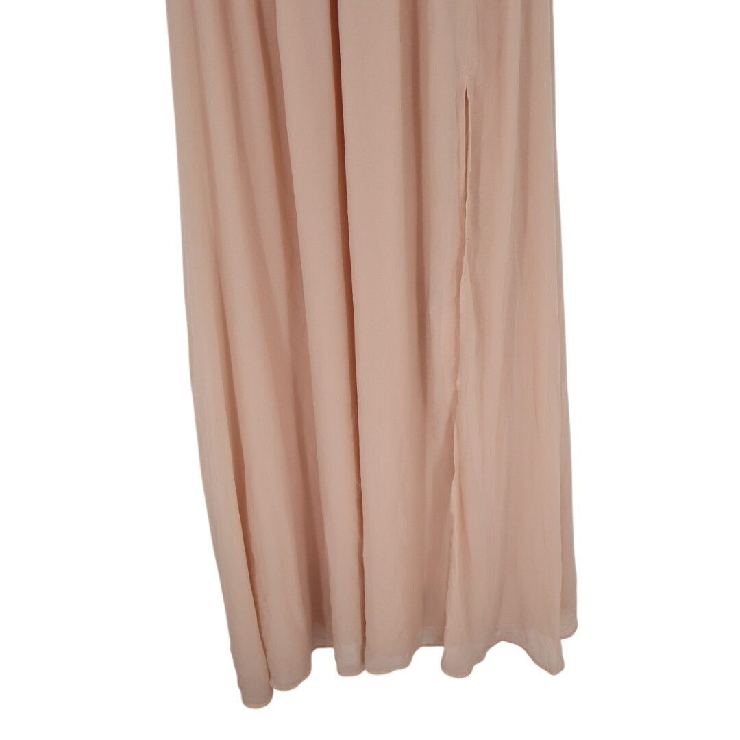 Lulus Heavenly Hues Maxi Dress Women's Medium Blush Pleated V-Neck Front Slit