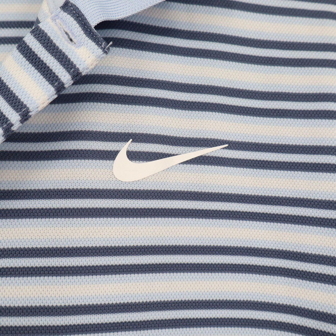 Nike Dri Fit Golf Polo Shirt Blue White Stripe Short Sleeve Size Large