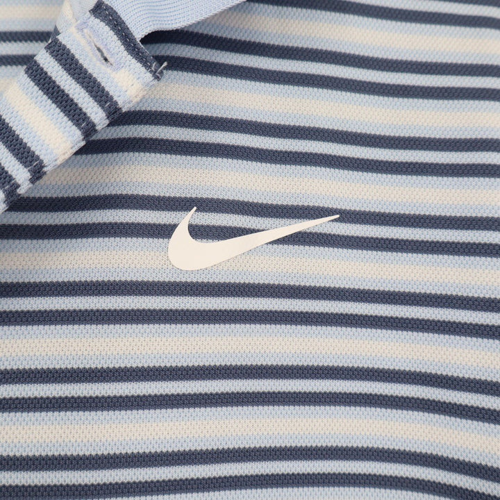 Nike Dri Fit Golf Polo Shirt Blue White Stripe Short Sleeve Size Large
