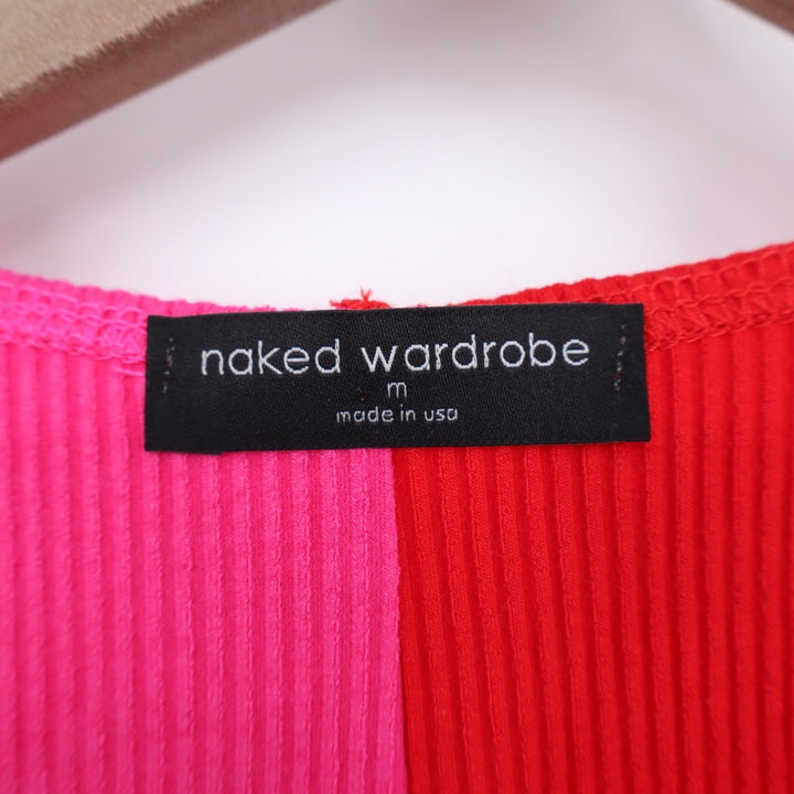 Naked Wardrobe Pink Red Colorblock Ribbed Midi Dress NW-D2400 Mens Size Medium