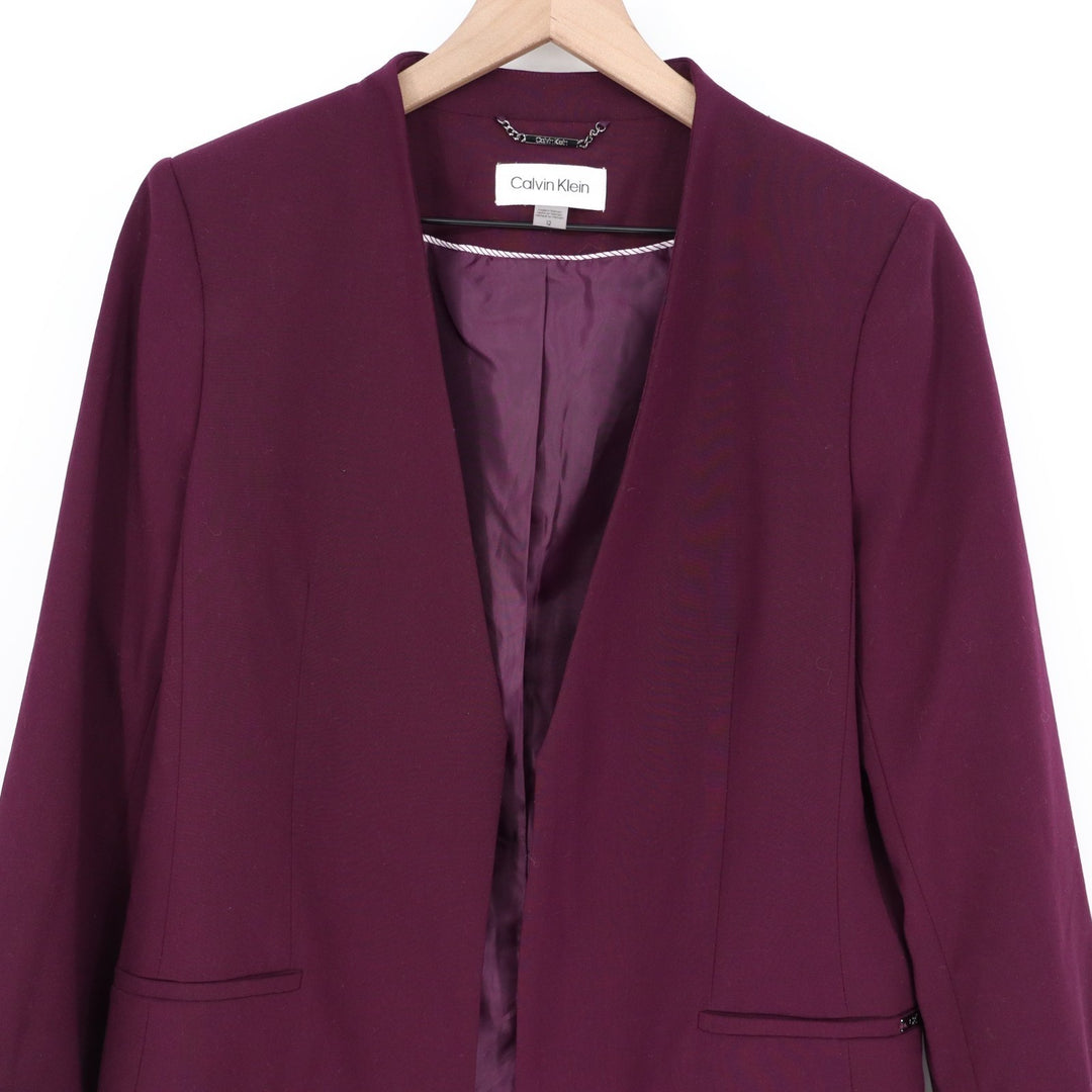 Calvin Klein Blazer Womens 12 Burgundy Stretch Pockets Open Front Shawl Collar
