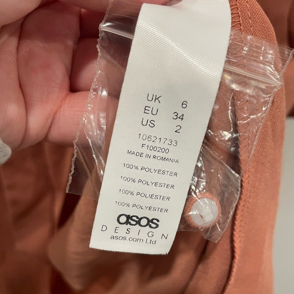 Asos Design Collared Wrap Midi Dress With Tie Belt Size 2