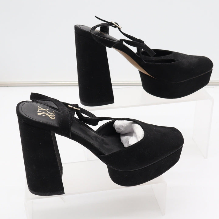 New York & Company Malayah Black Faux Suede Platform Block Heels Size 9