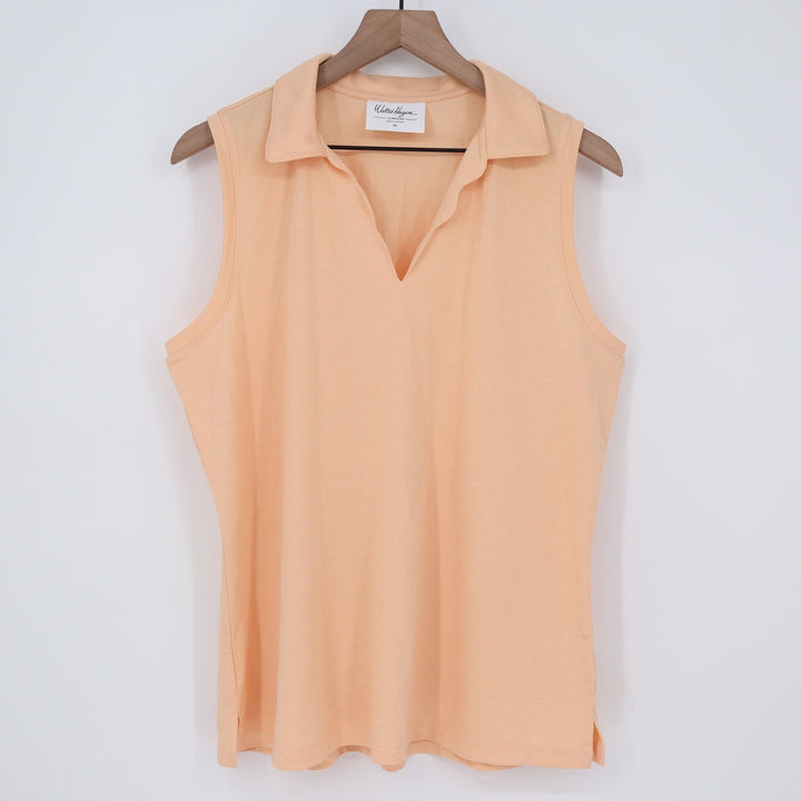 Walter Hagen Clubhouse Womens XL Peach Orange Sleeveless V-Neck Golf Polo Shirt