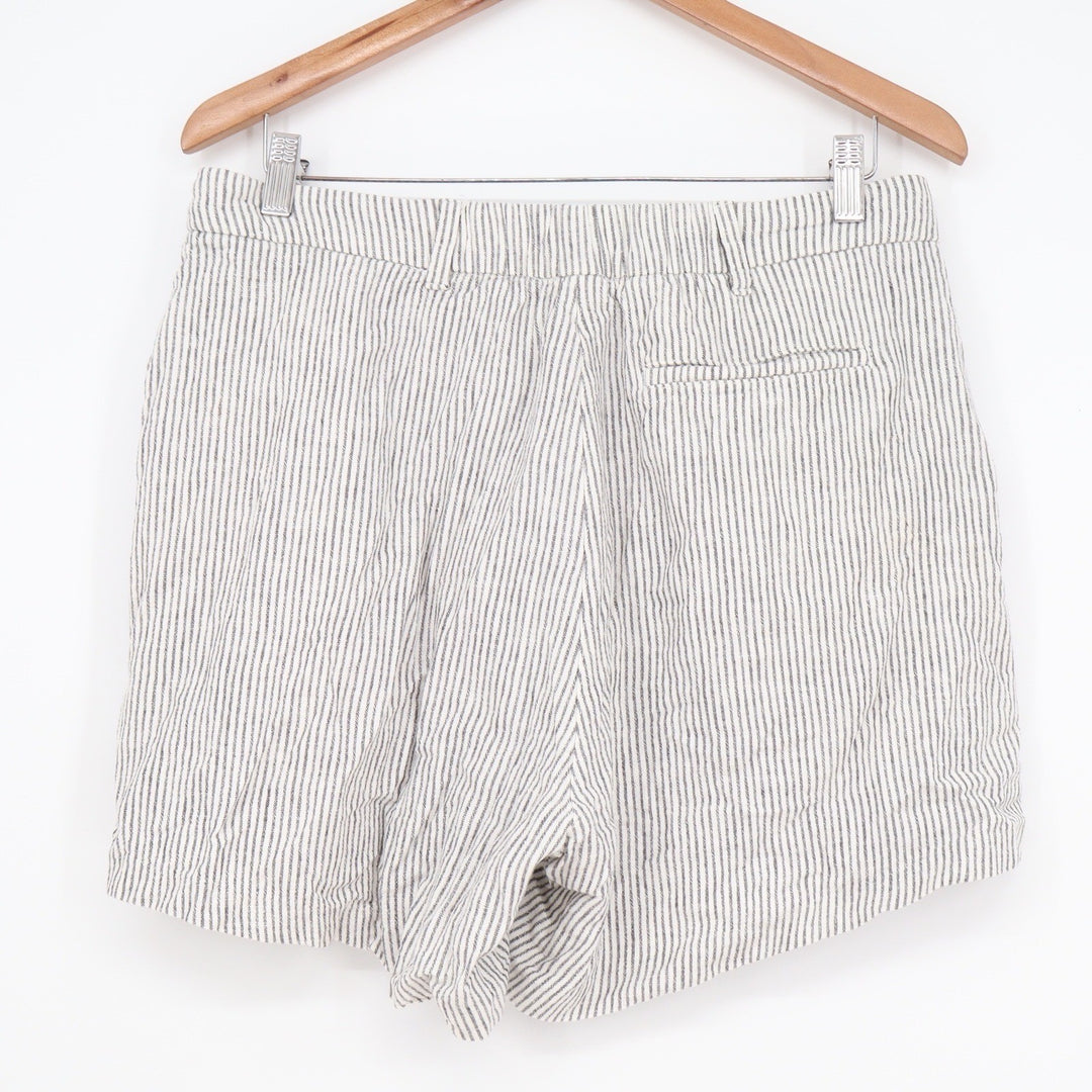 Old Navy Womens Linen Blend Striped High Rise Pleated Shorts Black White Large