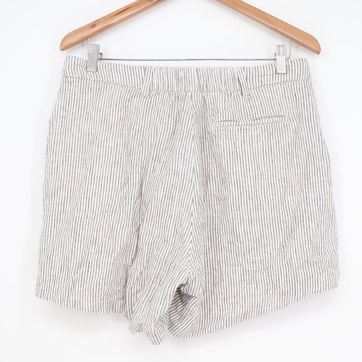 Old Navy Womens Linen Blend Striped High Rise Pleated Shorts Black White Large
