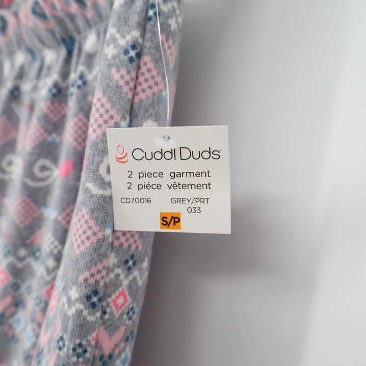 Cuddl Duds Pajama Pants Womens Small Gray Pink Fair Isle Heart Print Stretch