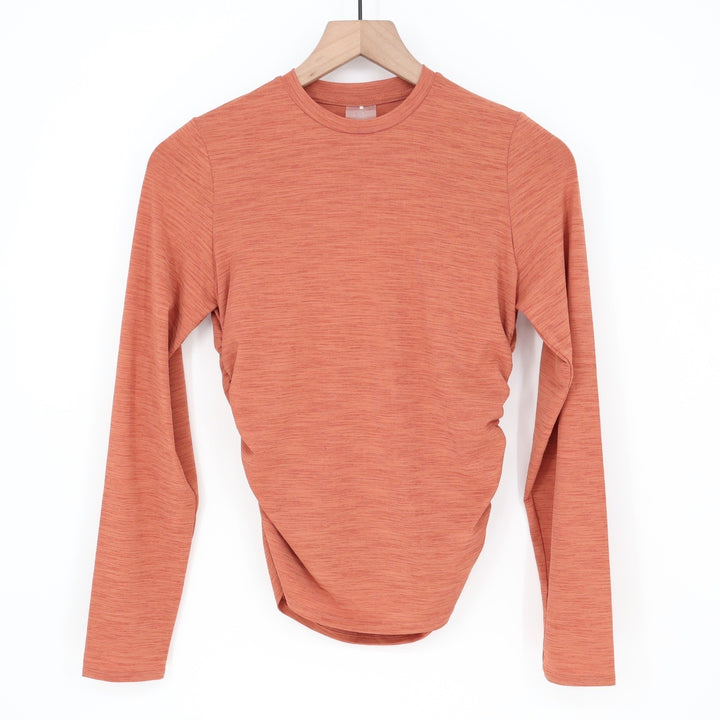 Calia Tissue Texture Long Sleeve Crew Dark Orange Ruched Top XS