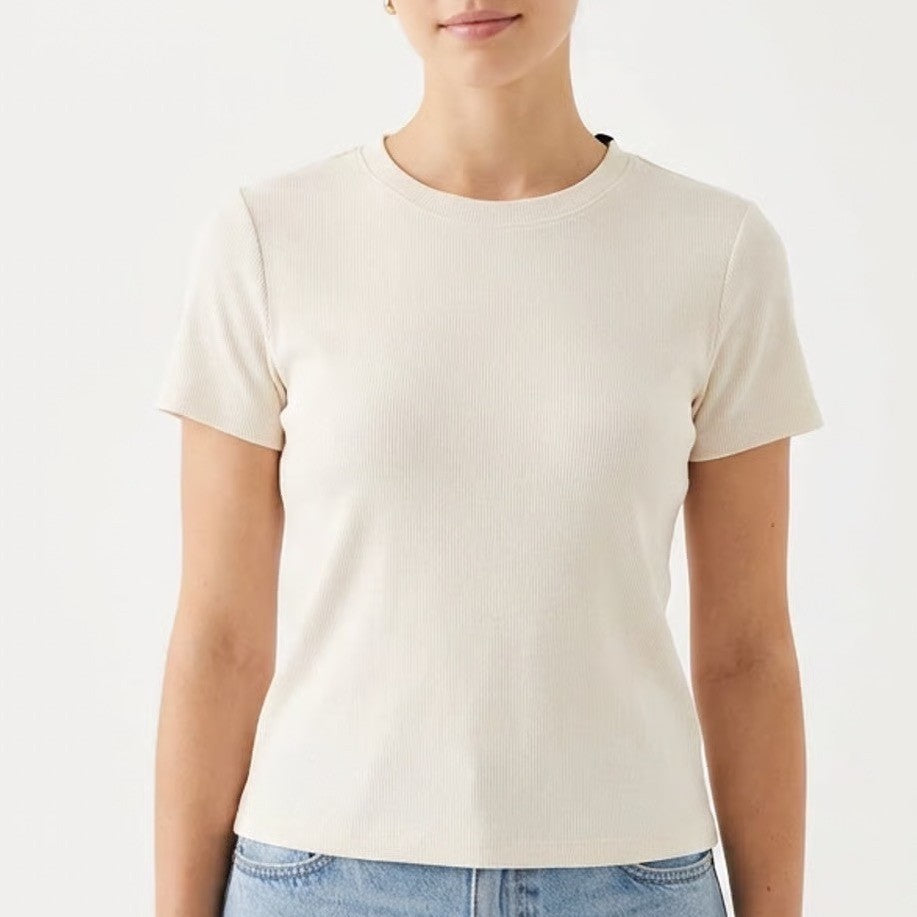Zophia Womens Ribbed Knit Short Sleeve Crew Neck Tee Cream Off-White Size M