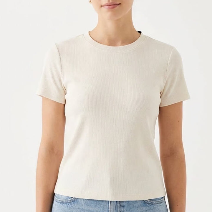 Zophia Womens Ribbed Knit Short Sleeve Crew Neck Tee Cream Off-White Size M