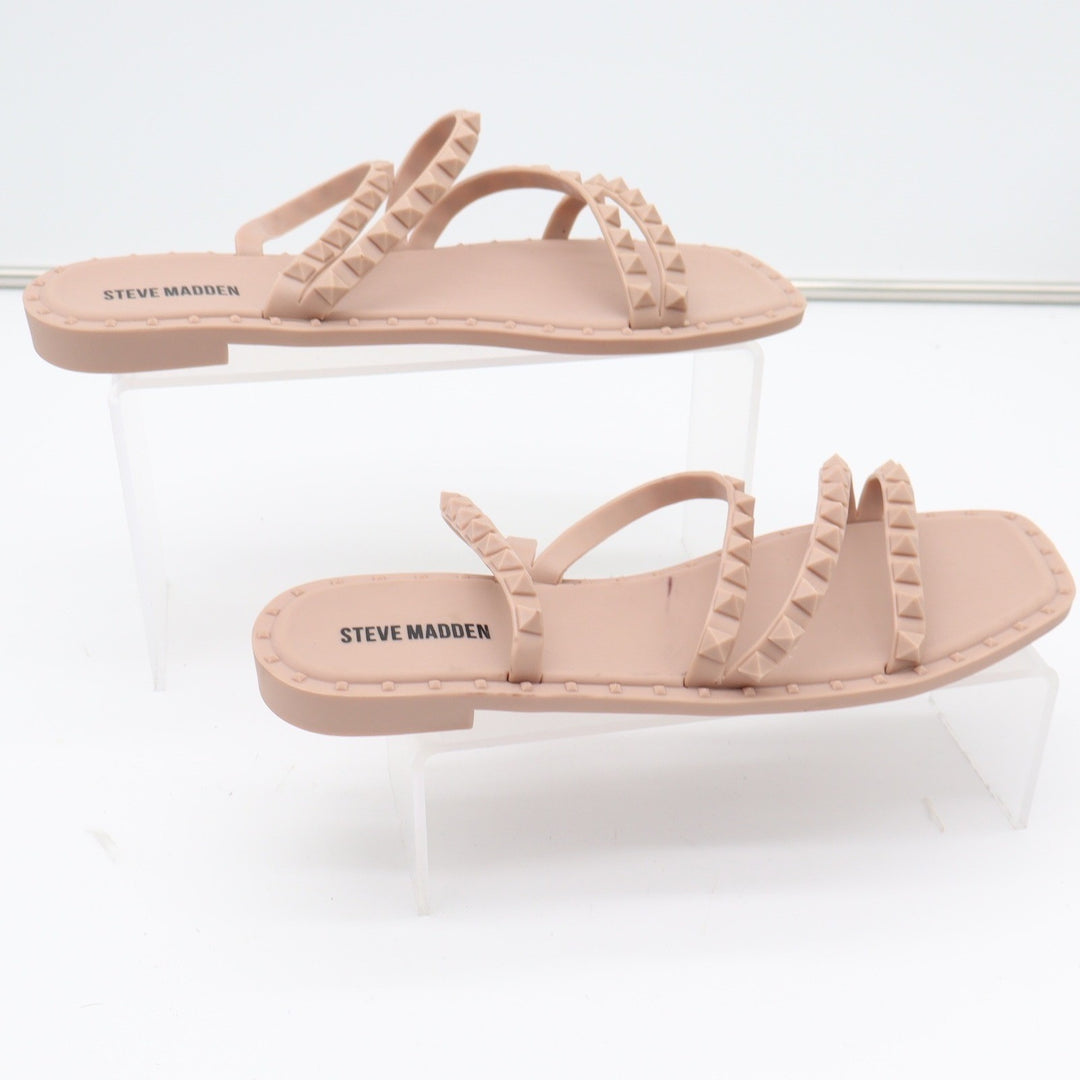 Steve Madden Skyler Pink Tan Studded Jelly Sandals Square Toe Slides 9