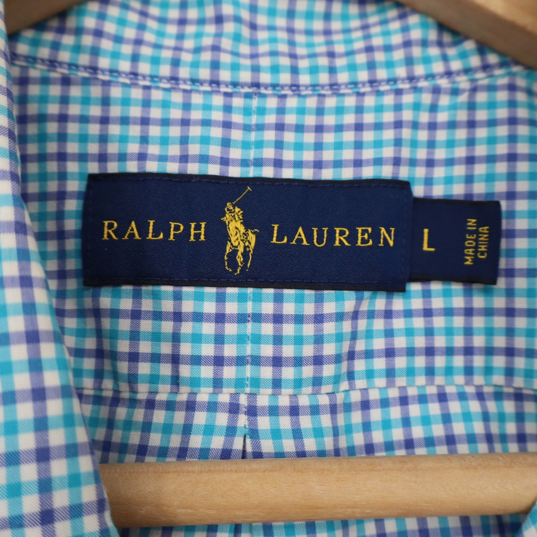 Ralph Lauren Shirt Mens L Gingham Blue Turquoise Button-Down Long Sleeve