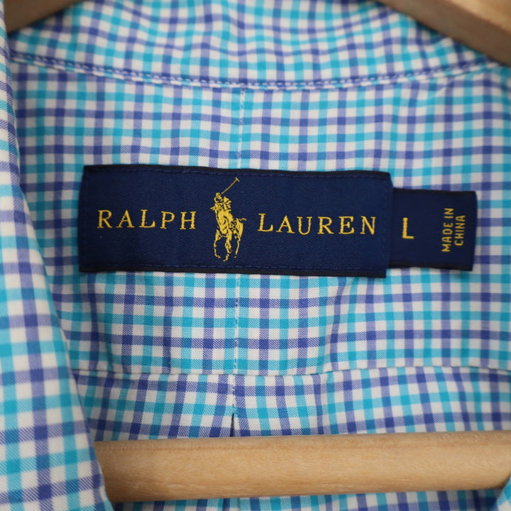 Ralph Lauren Shirt Mens L Gingham Blue Turquoise Button-Down Long Sleeve