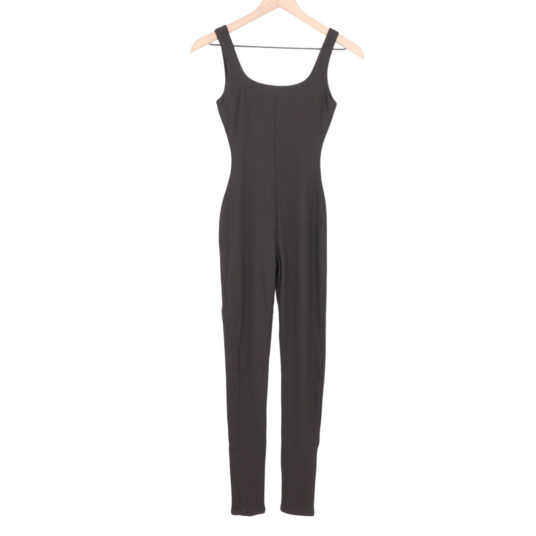 Naked Wardrobe Black Ribbed Scoop Neck Sleeveless Jumpsuit Small
