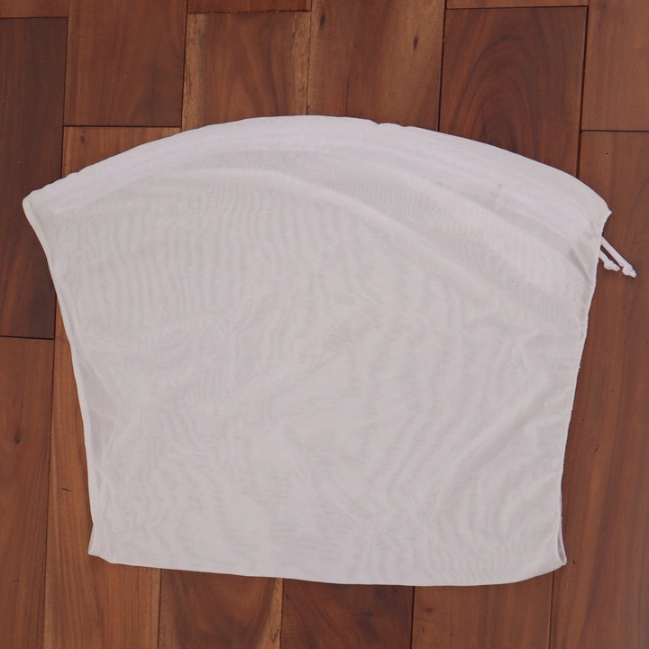 White Mesh Strapless Tube Top Ruched Drawstring Sheer Crop XL
