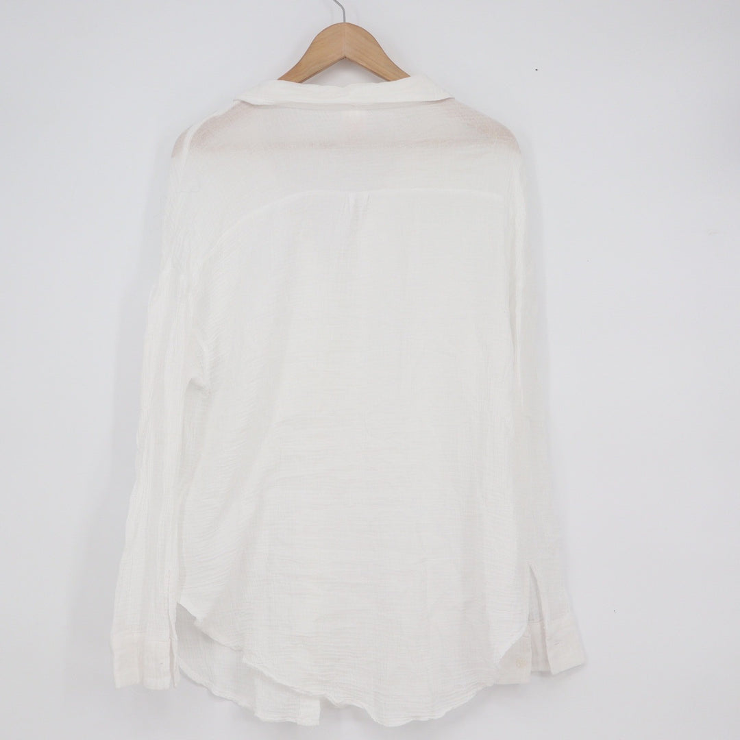 Shade & Shore Womens White Cotton Gauze Button Down Beach Cover Up Shirt XS