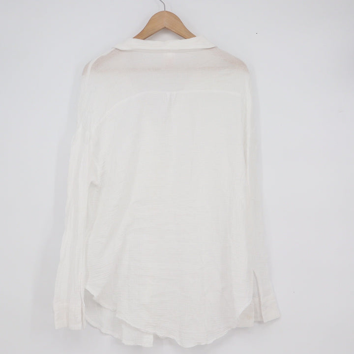 Shade & Shore Womens White Cotton Gauze Button Down Beach Cover Up Shirt XS