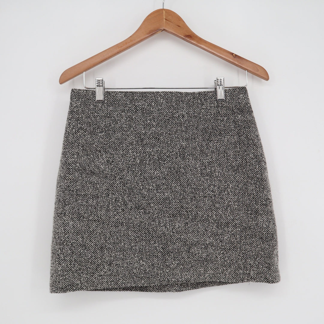 HM Black White Salt Pepper Tweed Mini Skirt Size 6 A-Line