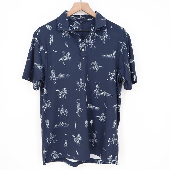 Bad Birdie Yeehaw Core Polo Mens Small Dark Navy Western Cowboy Golf
