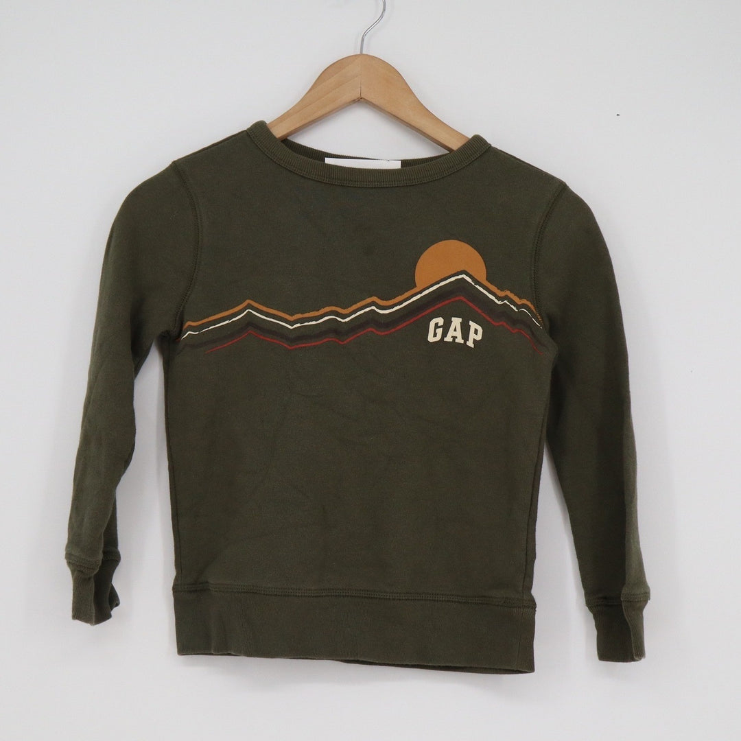 Gap Kids Boys S 6-7 Olive Green Mountain Graphic Crewneck Sweatshirt Pullover