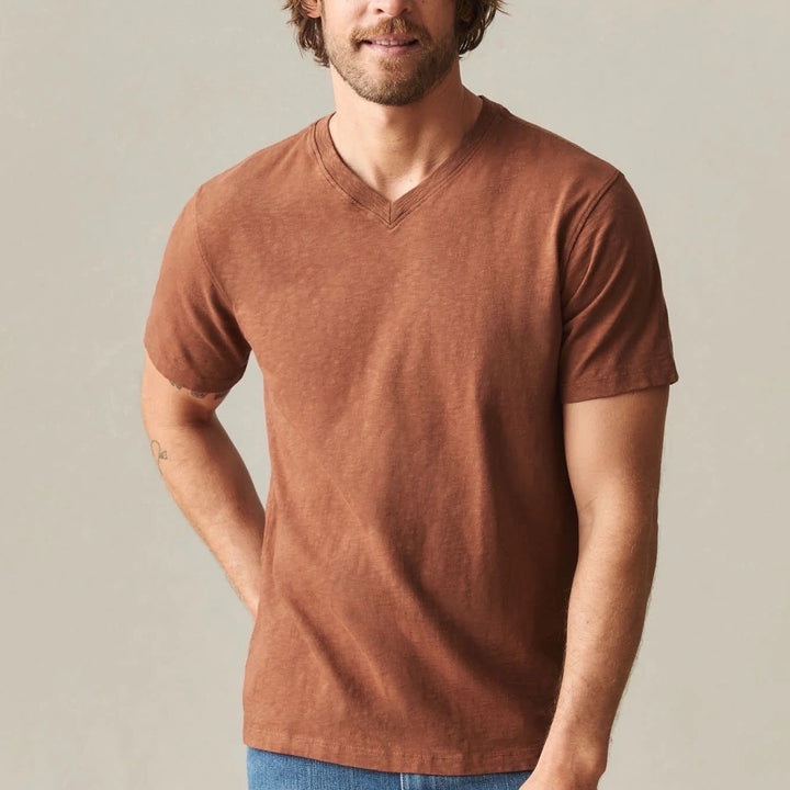 American Giant Premium Slub Tee Shirt Men's Medium Brown Cotton Knit V-Neck