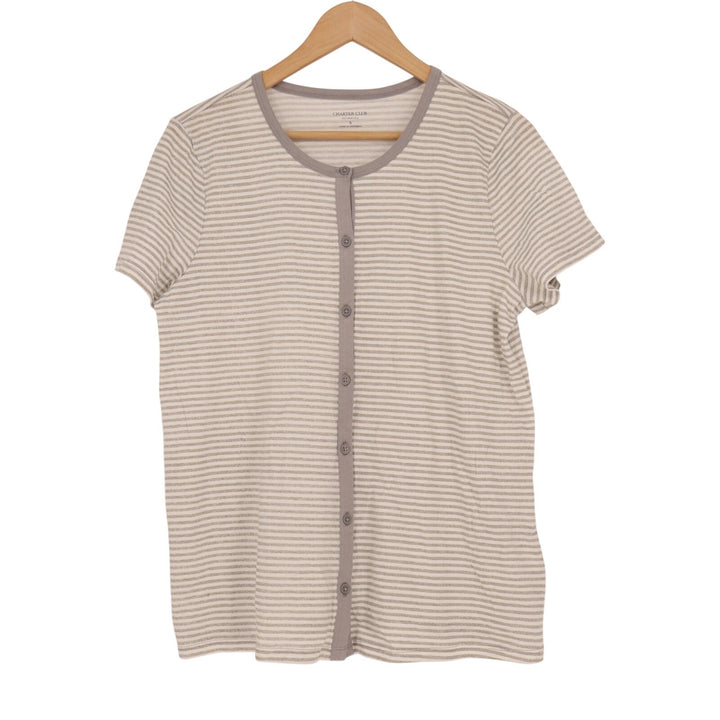 Charter Club Intimates Pajama Set Womens S Gray White Striped Cotton Sleepwear