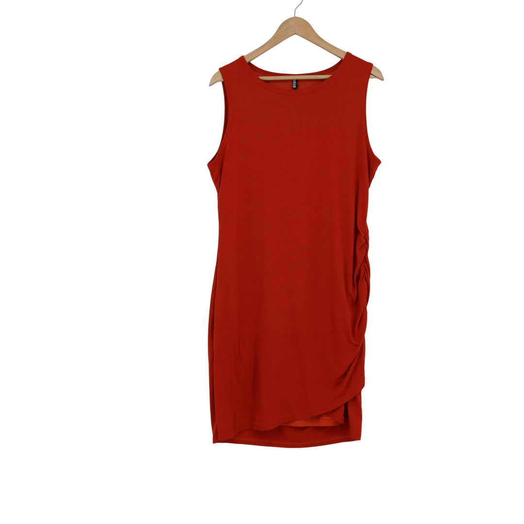 BTFBM Womens XL Burnt Orange Ruched Sleeveless Sheath Mini Dress Rust