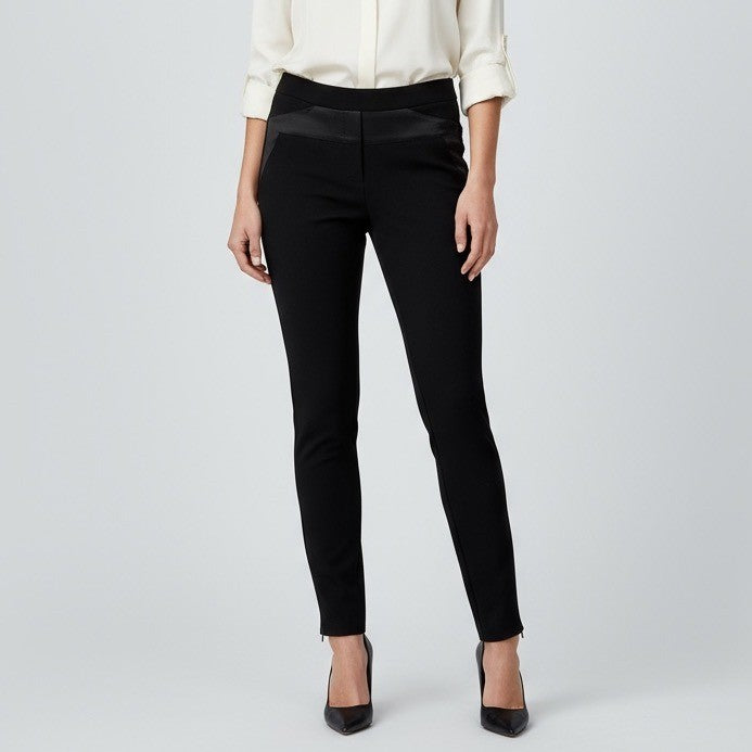 Halston Heritage Black Ponte Knit Tuxedo Ankle Zip Pants - Size 6
