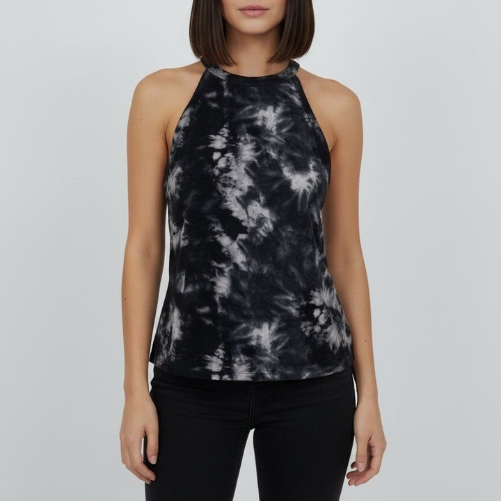 Mudd Tie Dye Halter Tank Top Black White Size S Rayon Spandex