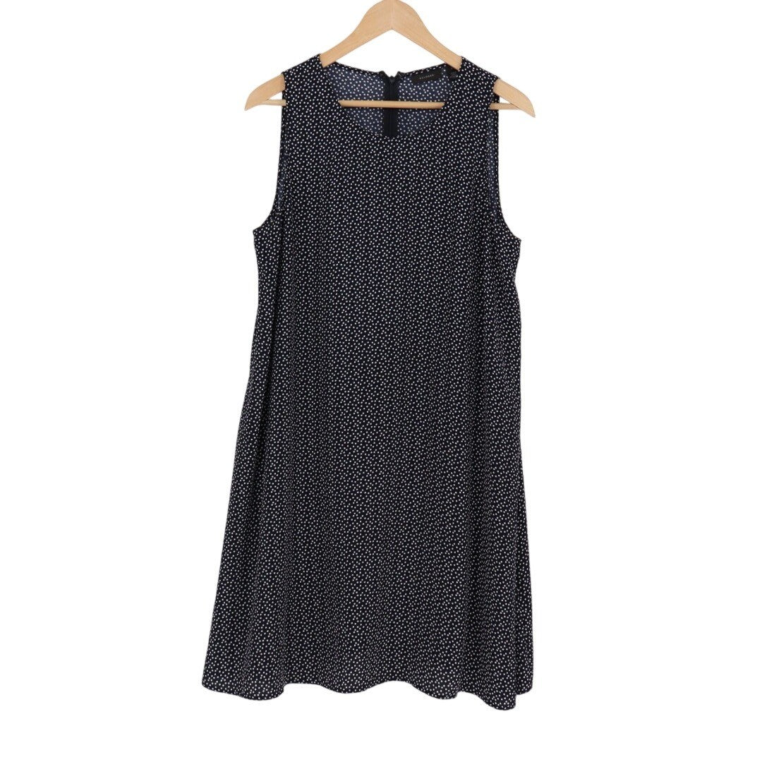 Halogen Navy Blue White Polka Dot Sleeveless A-Line Dress Size L