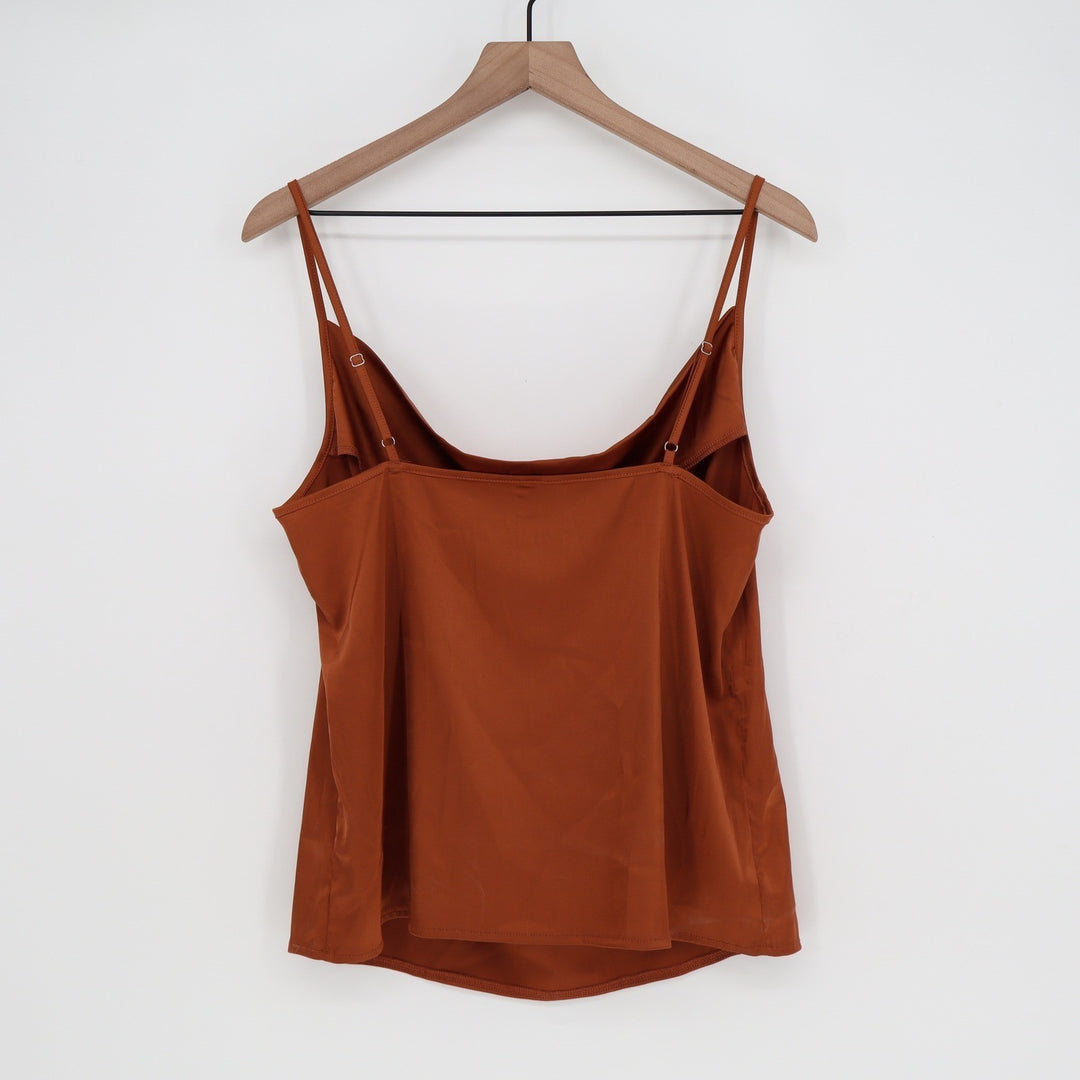 SHEIN Rust Brown Satin Cowl Neck Camisole Top Large Adjustable Straps