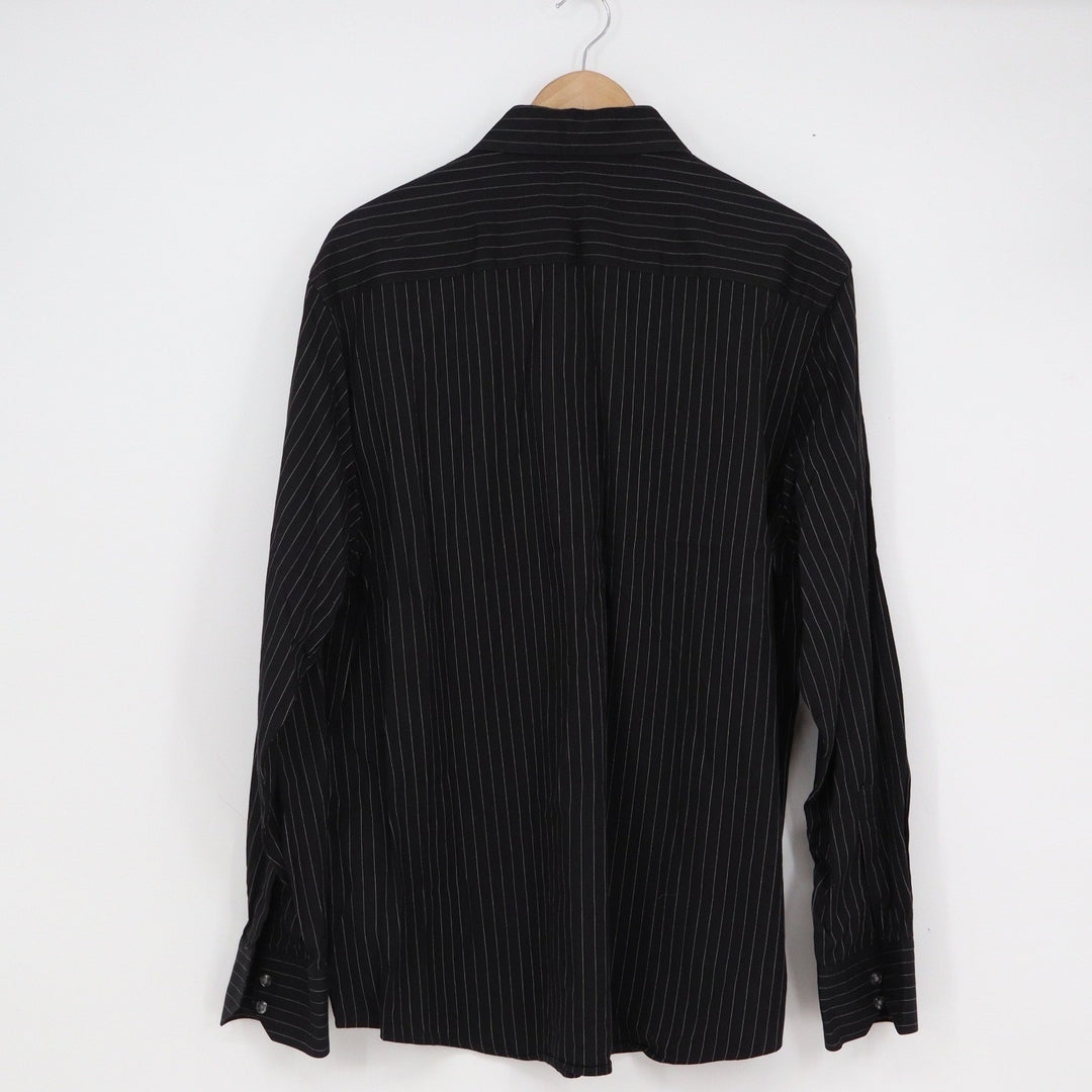 Claiborne Mens Modern Fit Pinstripe Button Up Shirt Black Large 100% Cotton