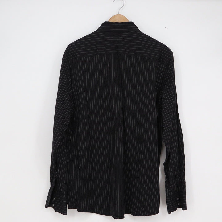 Claiborne Mens Modern Fit Pinstripe Button Up Shirt Black Large 100% Cotton