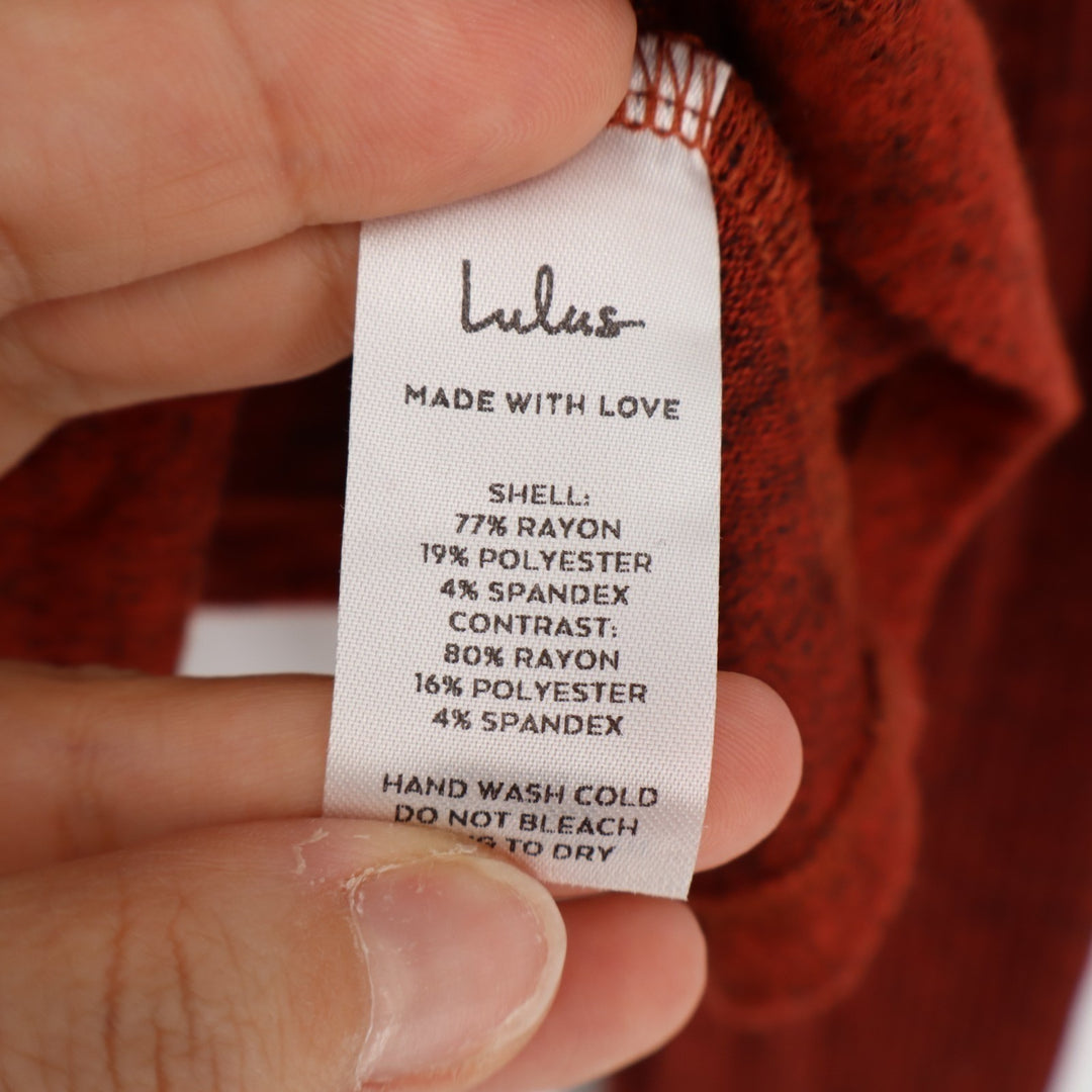 Lulus Sweater Womens L Red Rust Stretch Ribbed Long Sleeve Scoop Neck Pullover