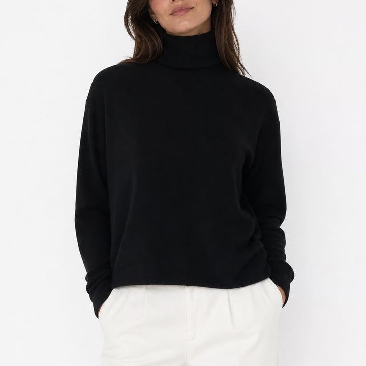 Cyrus Womens Turtleneck Sweater Black Long Sleeve High-Low Hem New M
