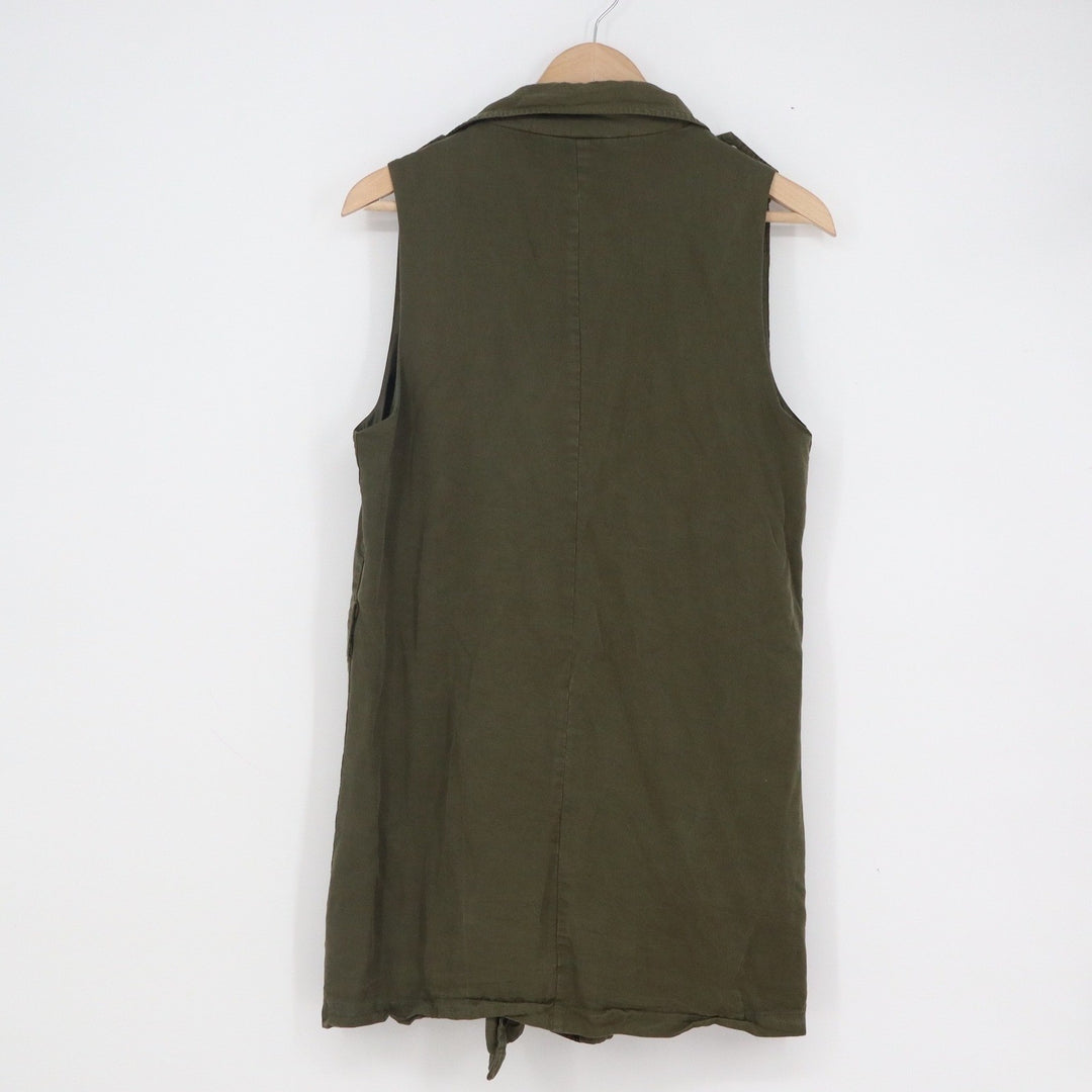 Mi Ami Womens Olive Green Tencel Utility Vest Longline Open Front Size S