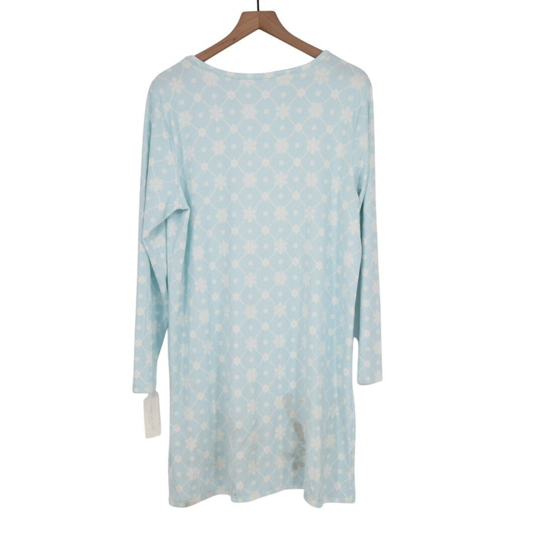 Charter Club Intimates Nightgown Womens L Blue Snowflake Round Neck Long Sleeve