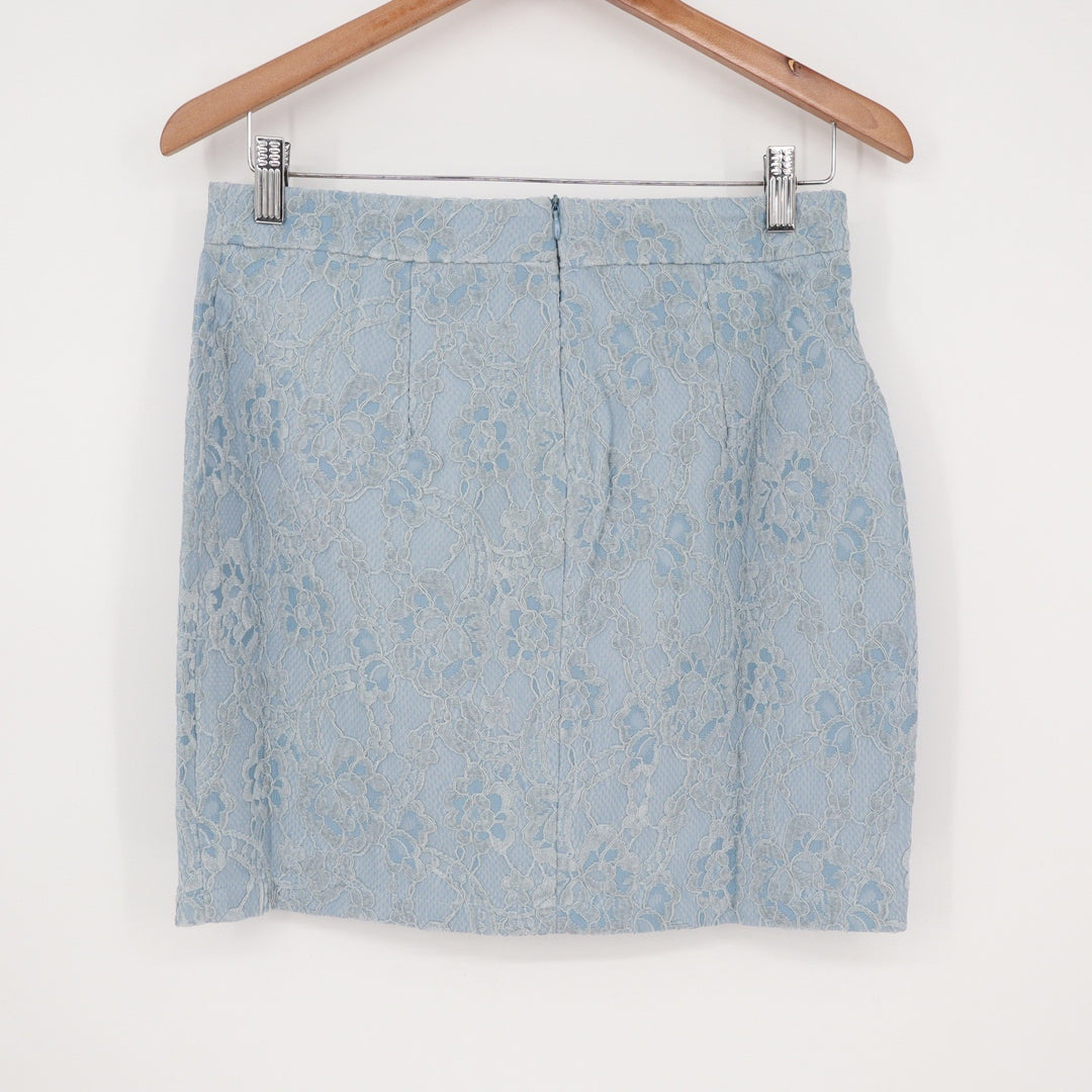 Naked Wardrobe Light Blue Floral Lace Mini Skirt Size Medium