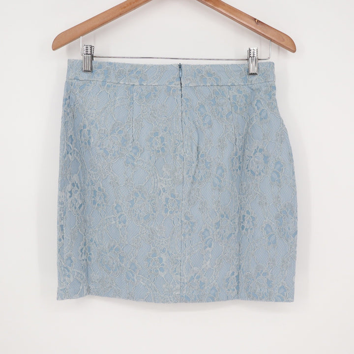 Naked Wardrobe Light Blue Floral Lace Mini Skirt Size Medium