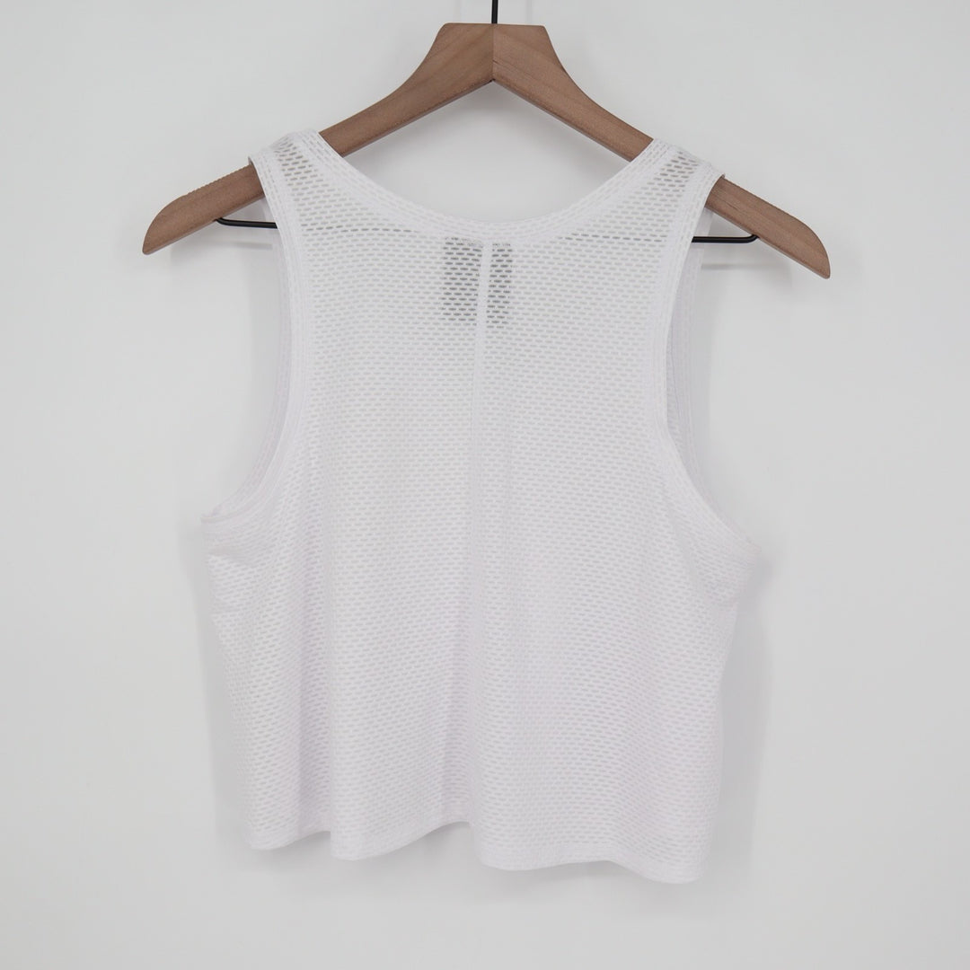 LA GEAR Crop Tank Top Women's Medium White Stretch Mesh Round Neck Pullover