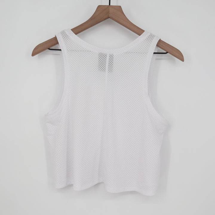 LA GEAR Crop Tank Top Women's Medium White Stretch Mesh Round Neck Pullover