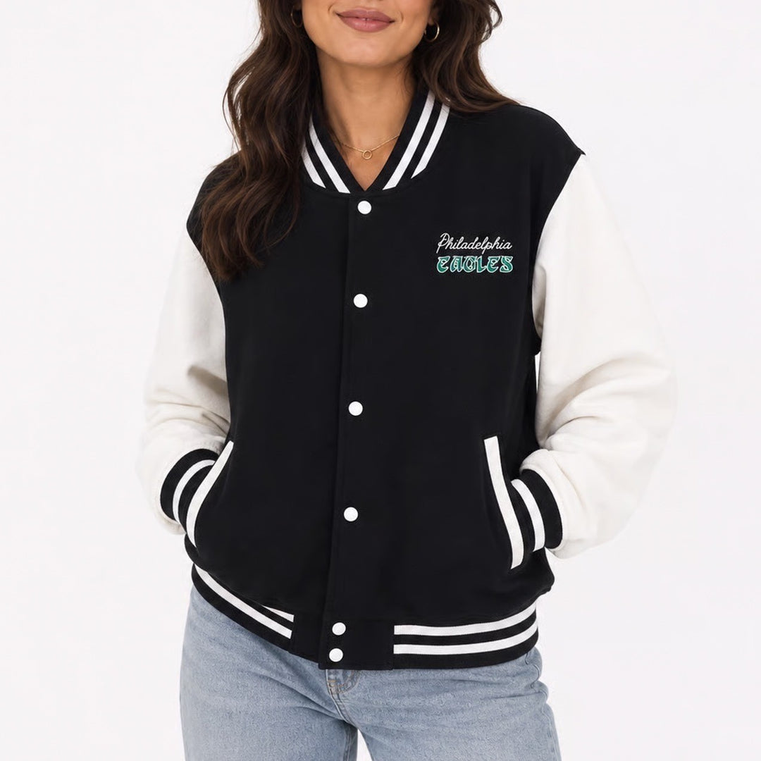 Just Hoods Philadelphia Eagles Varsity Jacket Black White Mens Large JHA043