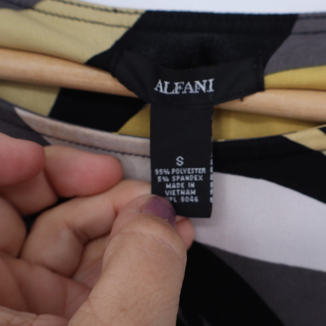 Alfani Womens Abstract Floral Side Buckle Blouse Yellow Grey Black Size S