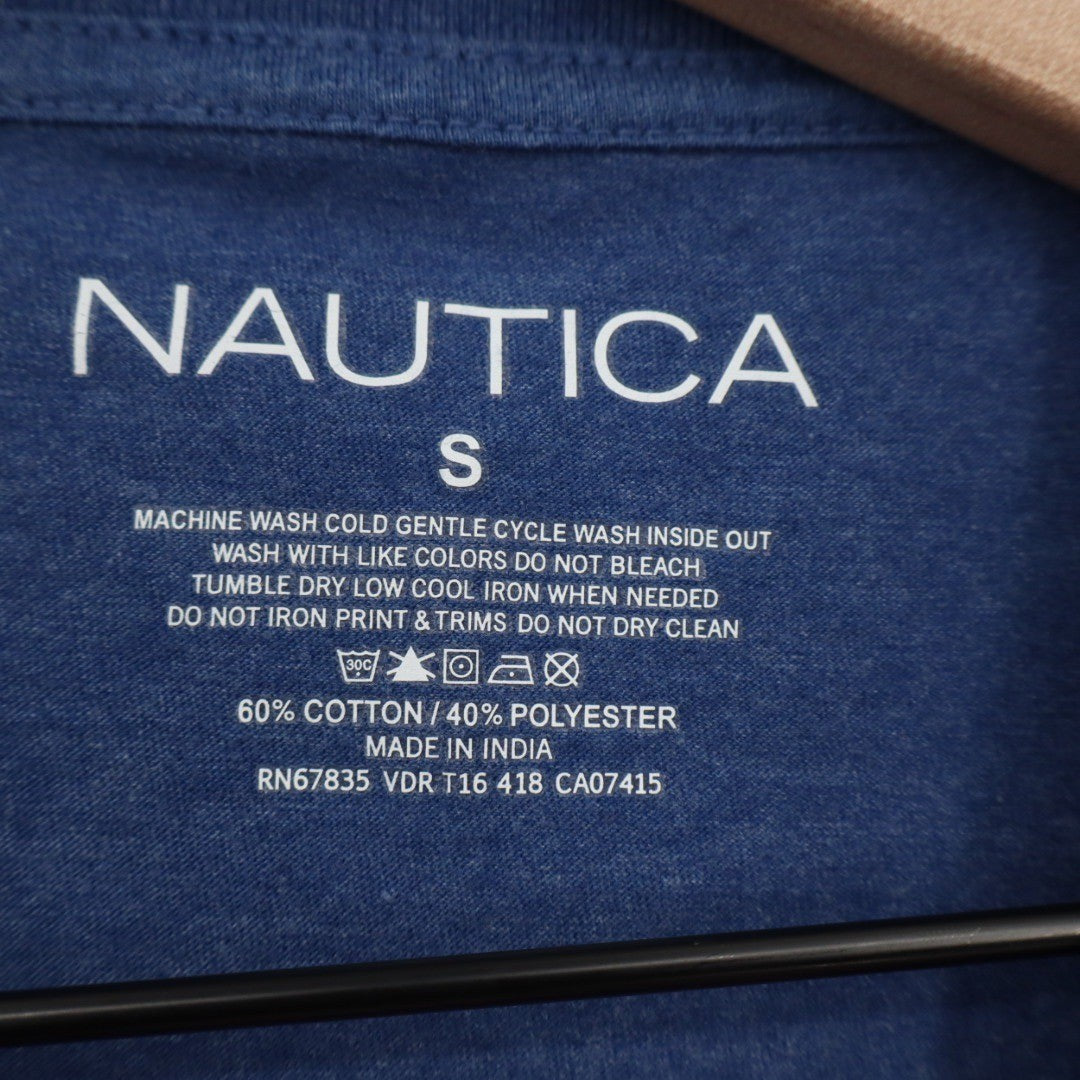 Nautica Mens Blue V Neck T Shirt Short Sleeve Basic Logo Size S