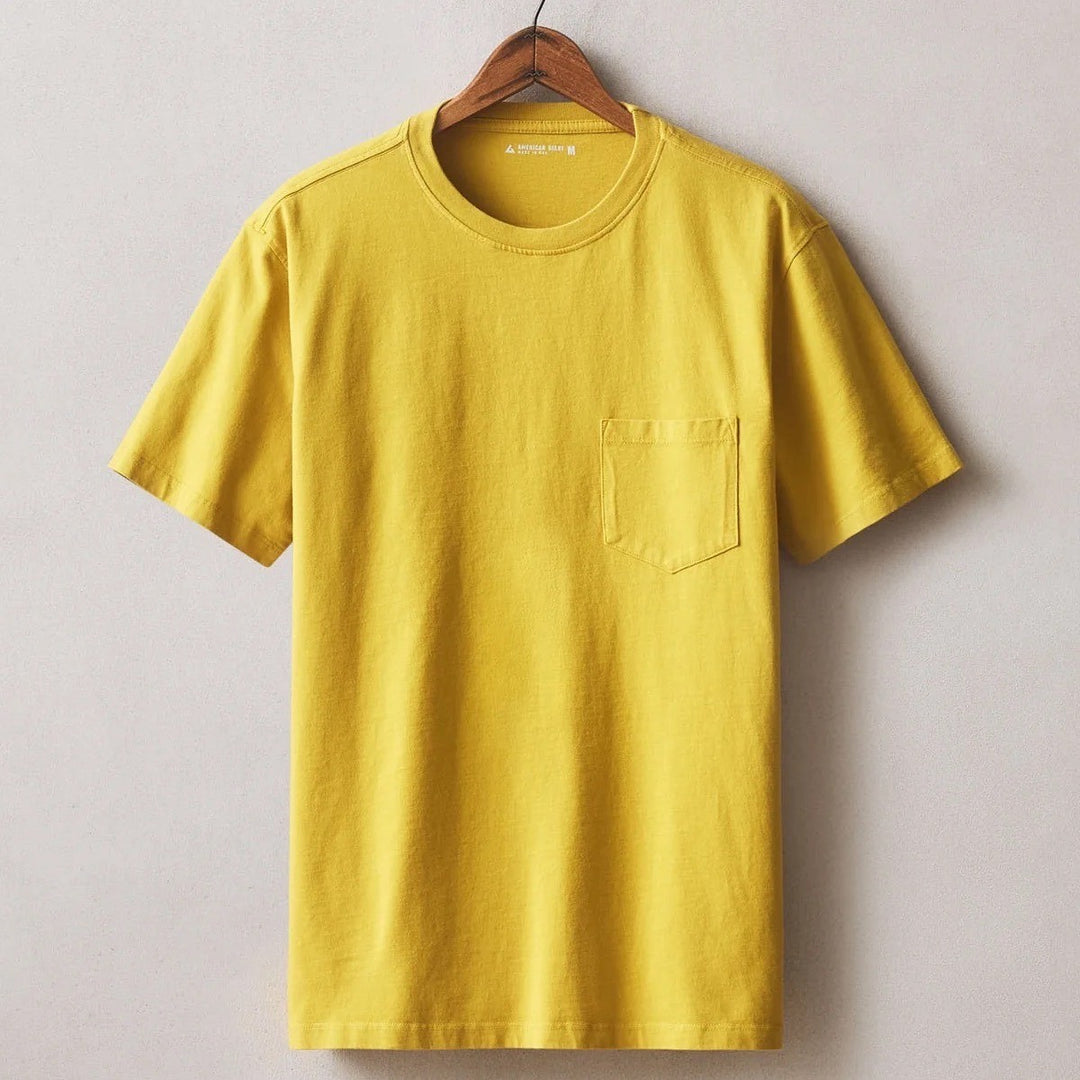 AMERICAN GIANTS Mens S Pocket Tee Shirt Yellow Cotton Made USA Casual Basic