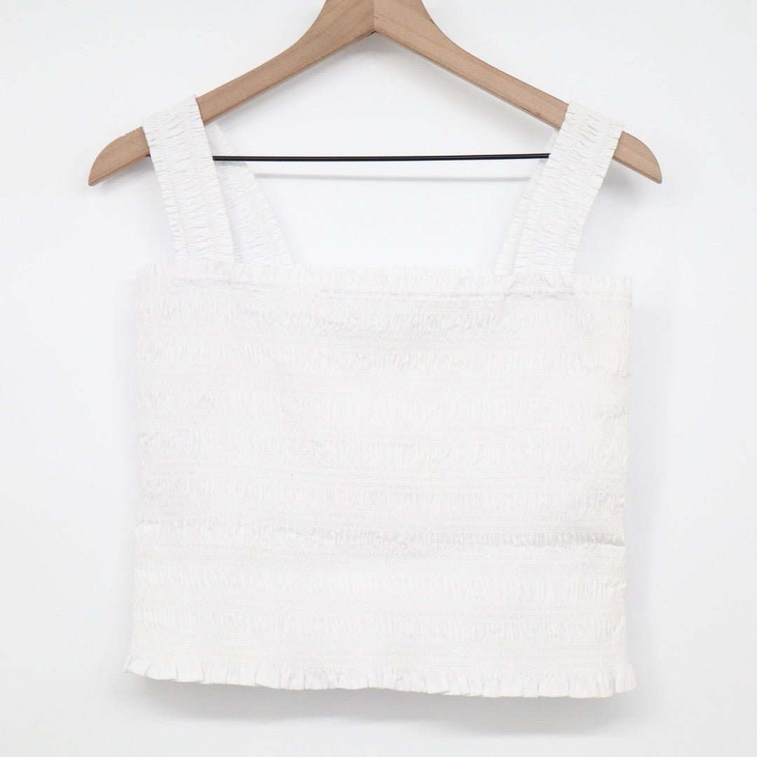 Madewell Poplin Cropped Top Womens L White Cotton Smocked Wide Strap Square Neck