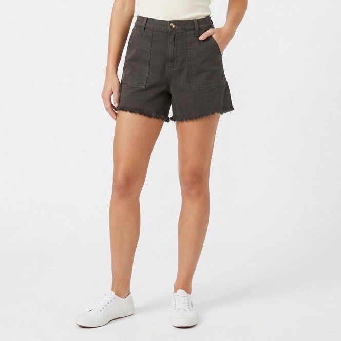 Aerie Soft Cutoff Shorts Womens Medium Faded Black Raw Frayed Hem Patch Pockets