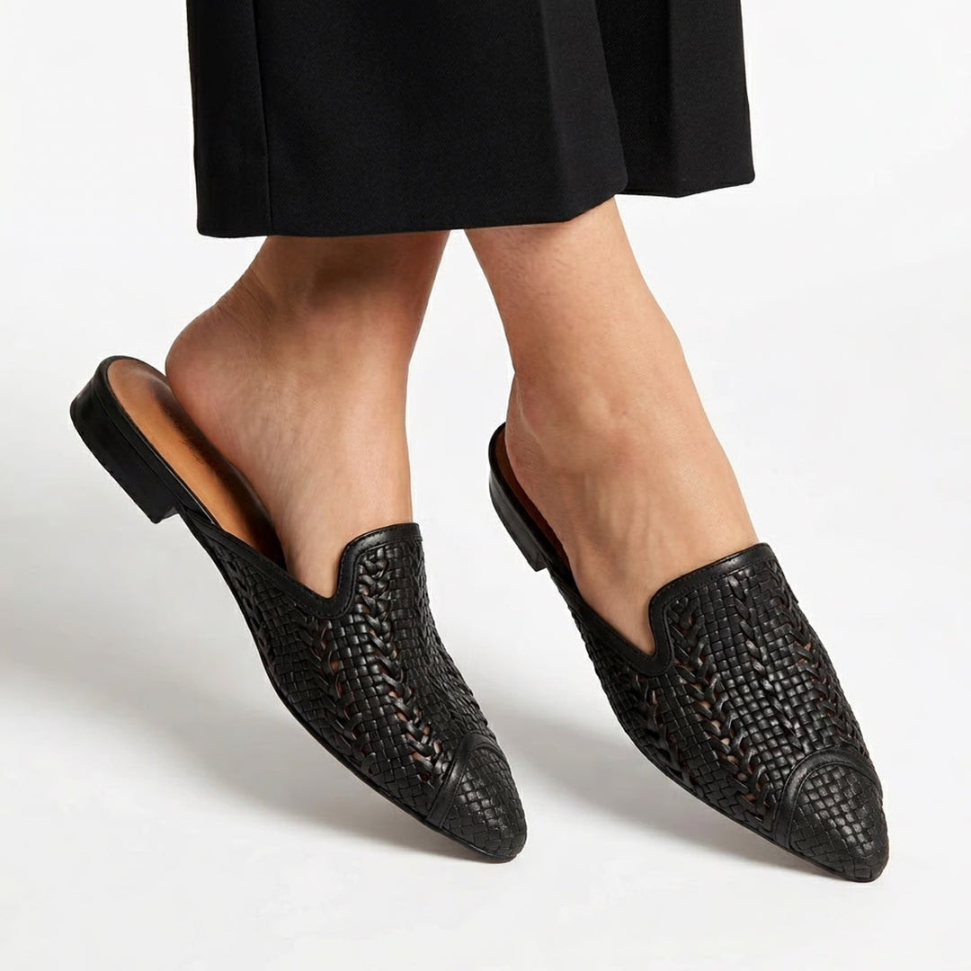 Universal Thread Womens Black Woven Pointed Toe Mule Flats Size 9