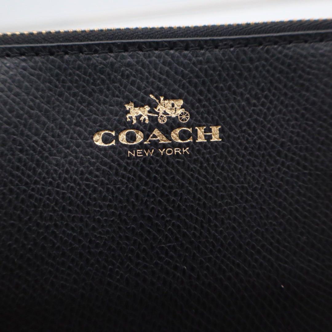 Coach Corner Zip Wristlet Black Crossgrain Leather Gold Logo